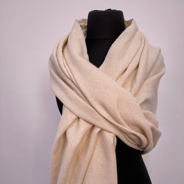 Fular lung de dama Serene Luxe, cu lurex si casmir, Crem, 200x70 cm