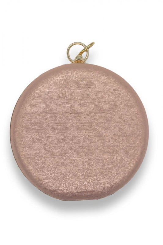 Geanta rotunda, din piele ecologica, Iazmira, roz cu elemente aurii