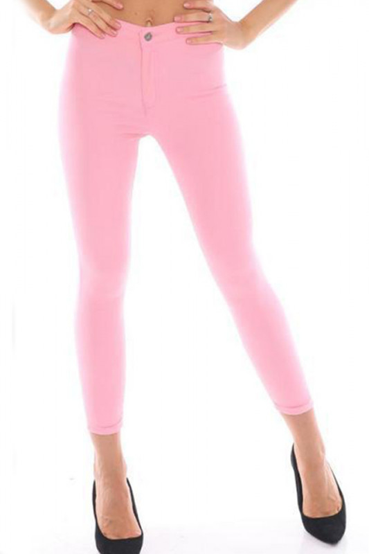 Pantaloni elastici talie medie Tina, roz-fata