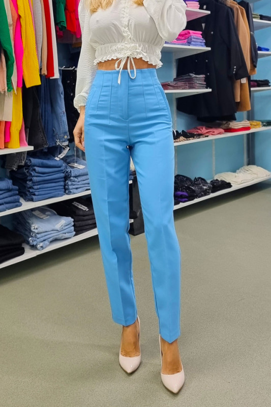 Pantaloni eleganti, ChicMe, cu talie inalta, Albastru  deschis1