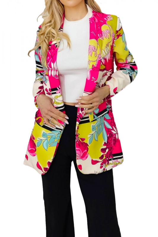 Sacou casual Vivid, cu revere rotunde si buzunare decorative, Exotic, Marime universala S/M
