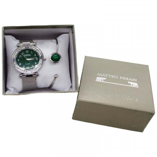 Set ceas elegant dama Francesca di Geneva Matteo, cu bratara asortata, Silver