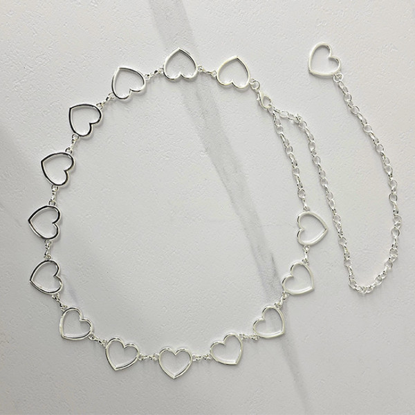 Curea metalica Heart in Love, cu lant reglabil, Argintiu
