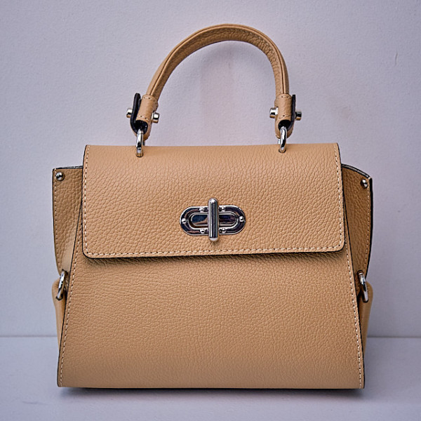 Geanta eleganta, PoshPurse, din piele naturala, de tip business si inchidere laterala, Bej