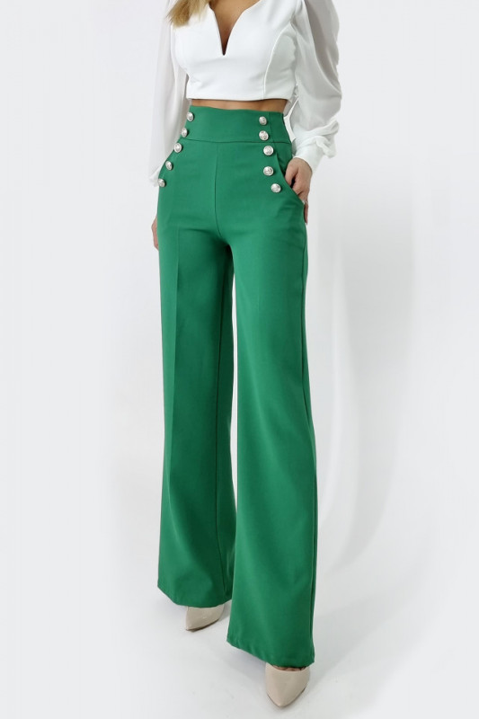 Pantaloni eleganti Palma, cu talie inalta, Verde