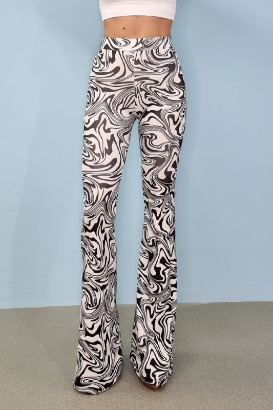 Pantaloni evazati Mazikeen, cu imprimeu animal-print, Zebra - Alb