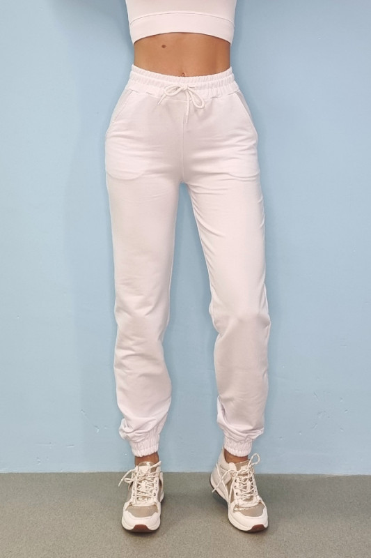 Pantaloni sport Benone, din bumbac, Alb