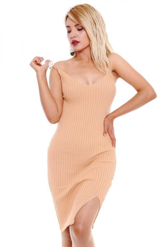 Rochie mulata Sofy, cu bretele din lant, Crem, Marime universala S/M