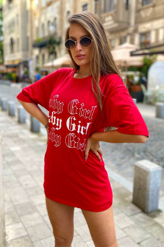 Tricou bumbac Allexa, cu lungime medie si imprimeu "Baby girl", Rosu, Marimea S/M