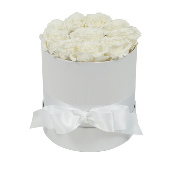 Aranjament floral Trandafiri parfumati de sapun, in cutie alba Luxury S 1