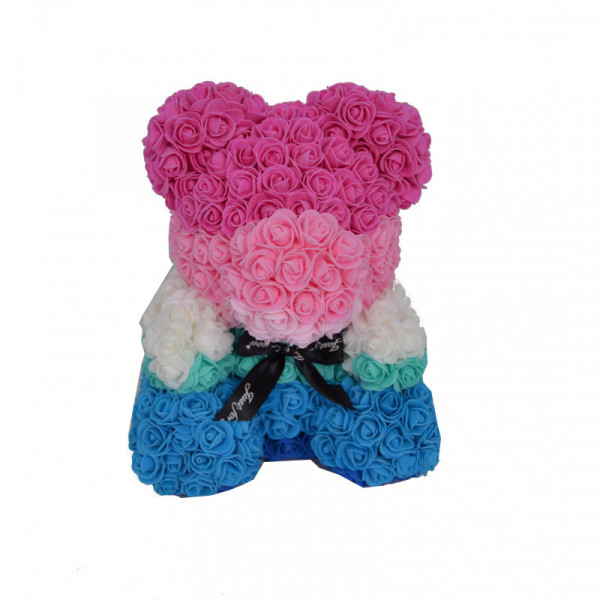 Ursulet Floral Teddy Bear multicolor din Trandafiri de spuma, 35 cm, in cutie cadou