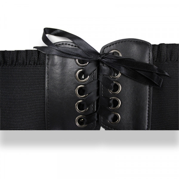 Centura corset JYN neagra, din piele ecologica, elastica, cu snur1