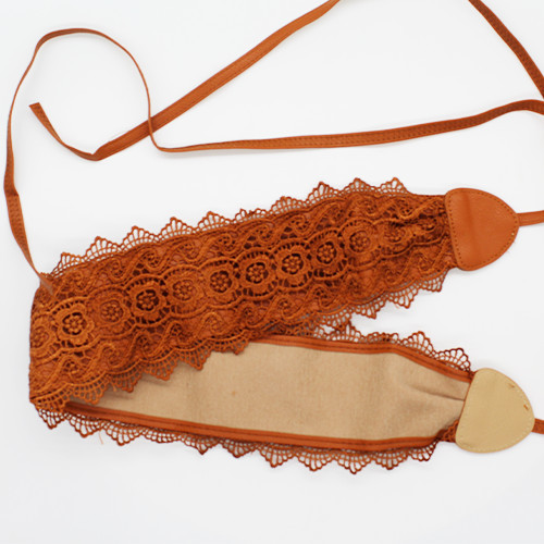 Centura corset Maya, in stil traditional cu dantela, maro