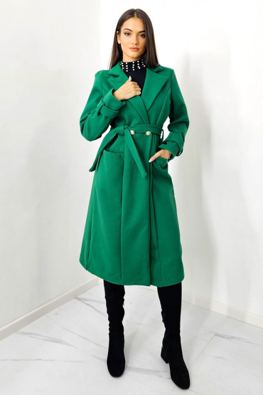 Palton trei sferturi Eloise, aspect petrecut si cordon detasabil, Verde, Marime S/M