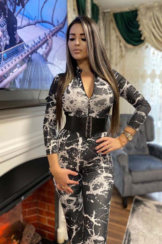Salopeta lycra Denisa, inchidere cu fermoar in fata, Splash, Marime universala S/M