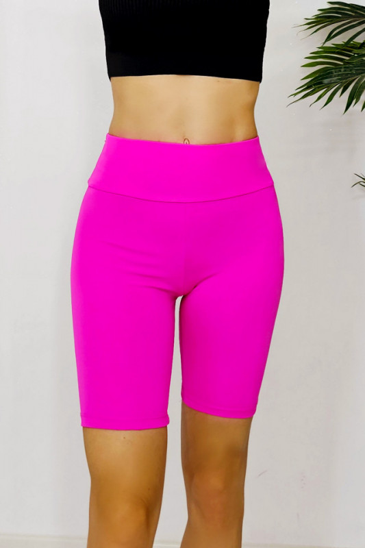 Colanti scurti Shea, cu banda lata in talie si aspect lucios, Fucsia