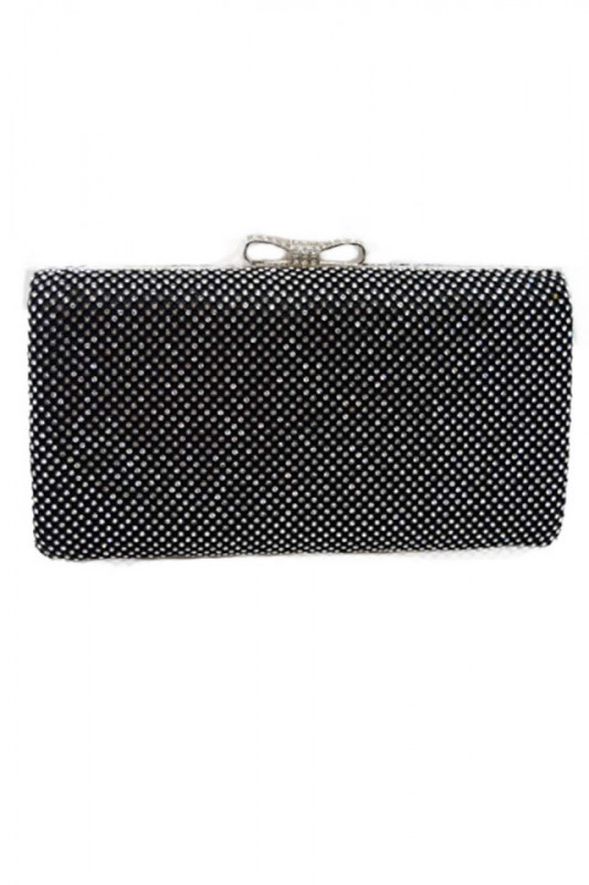 Geanta plic, Elegy cu strasuri din pietre albe semipretioase si accesoriu de prindere, negru, GE015