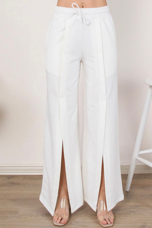 Pantaloni largi Grecie, cu taietura pe mijloc, Alb