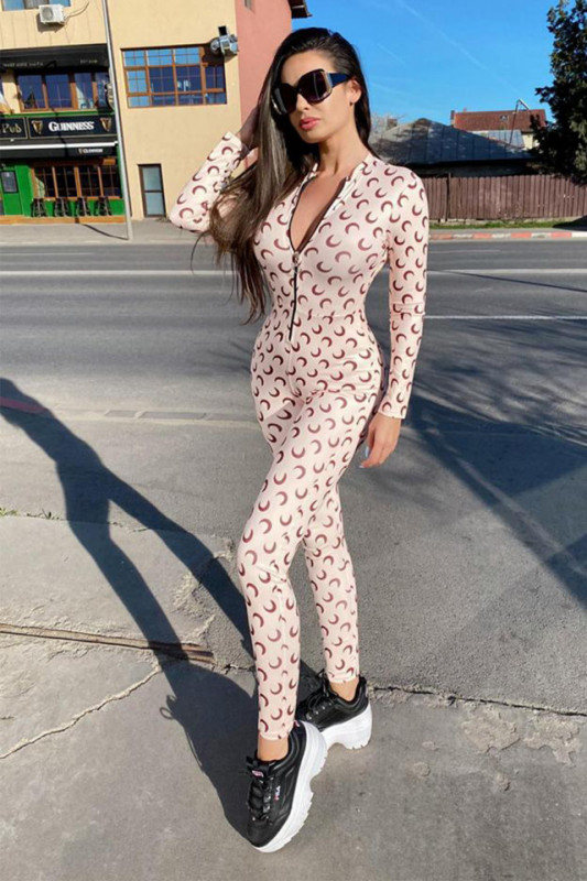 Salopeta lycra Denisa, inchidere cu fermoar in fata, moon, Marime universala S/M