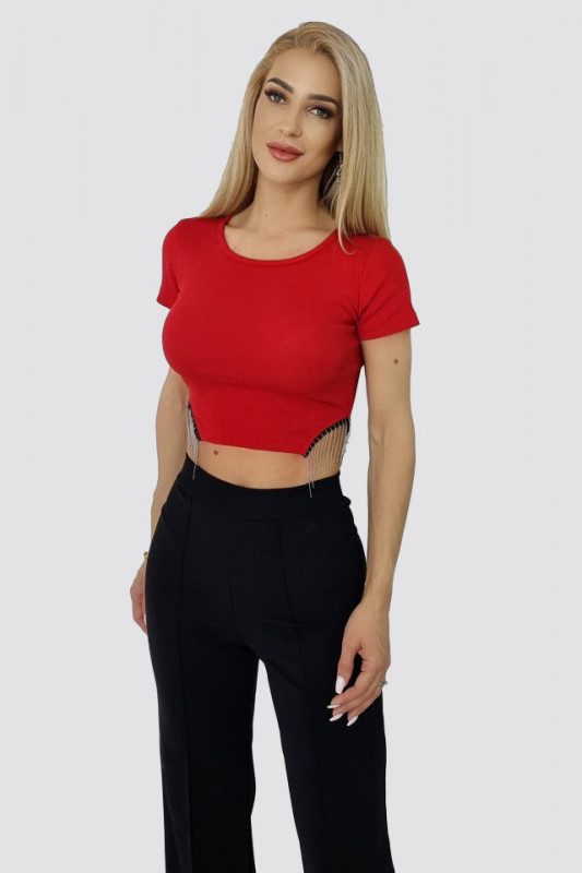 Tricou dama Maridea, cu strasuri, Rosu