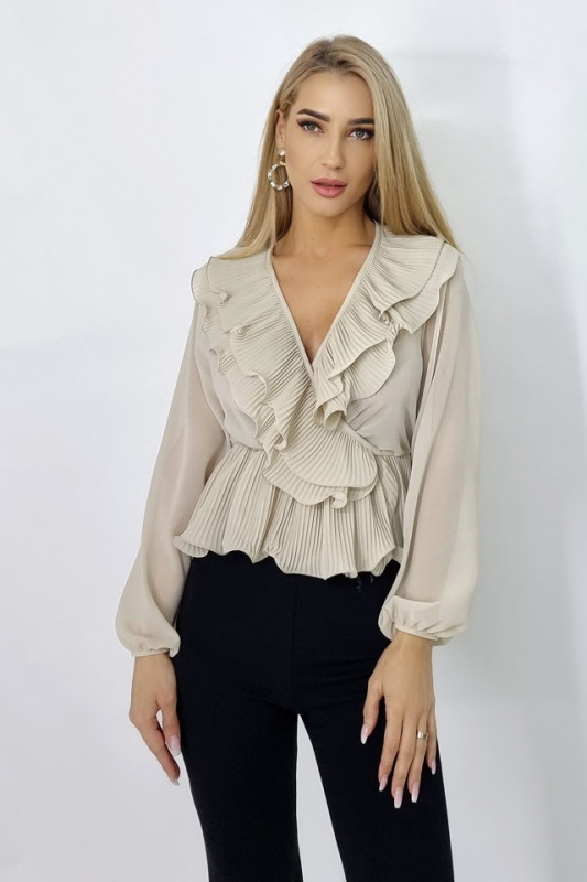 Camasa Natasha, cu volane, Crem, Marime universala S/M