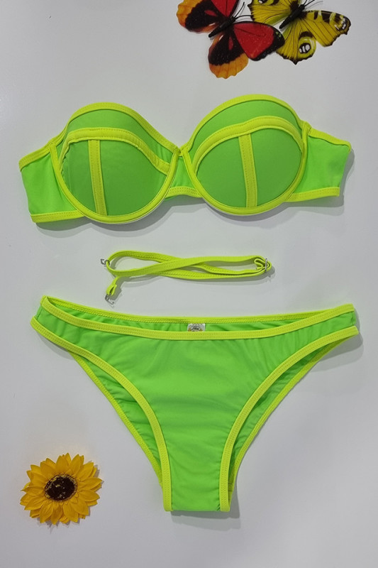 Costum de baie doua piese Sunshine verde neon-fata