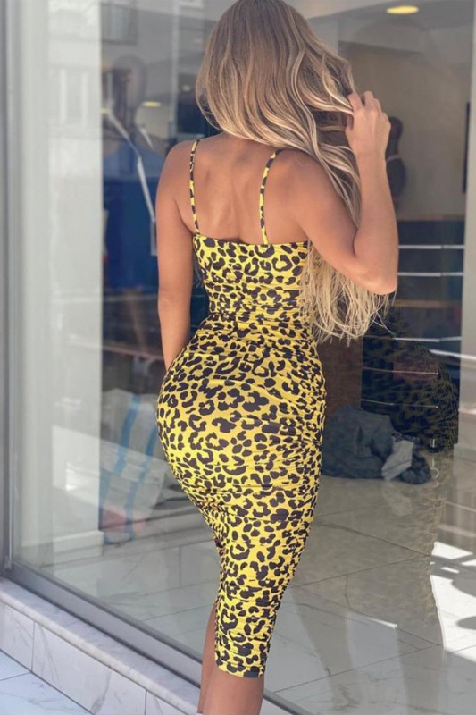 Rochie mulata Klaira, cu imprimeu animal print, Galben