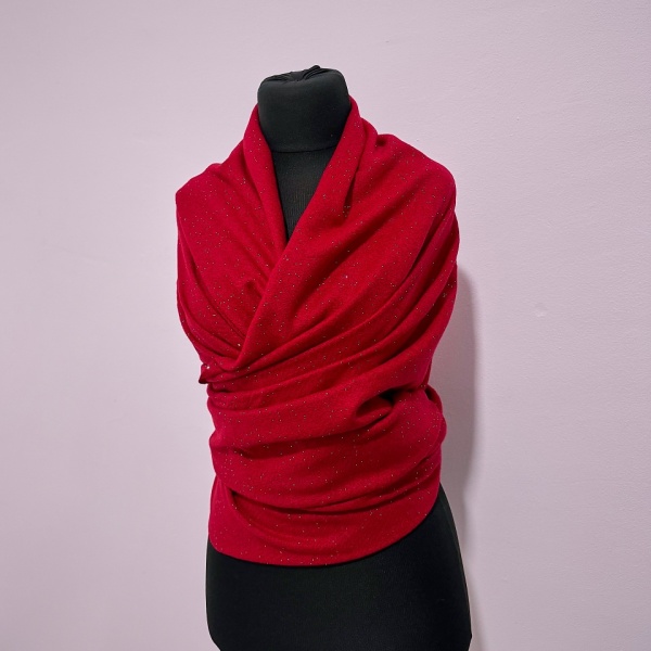 Sal lung tip esarfa Serene Luxe, cu lurex si casmir, Rosu, 200x70 cm