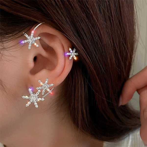 Cercel ear cuff pe toata urechea, Royal Flower argintiu pentru urechea stanga