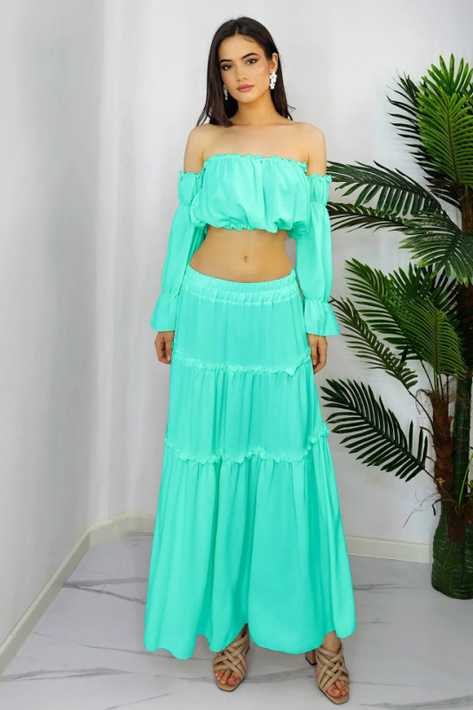 Compleu Berna fusta si camasa, Turquoise, Masura S/M