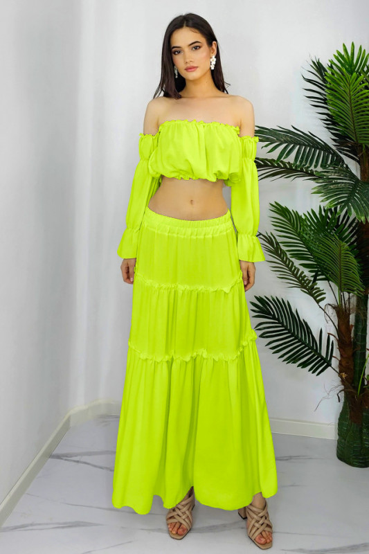 Compleu Berna fusta si camasa, Verde Lime, Masura S/M