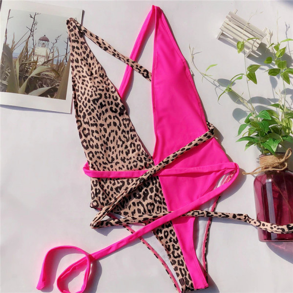 Costum de baie intreg Diva roz/leopard
