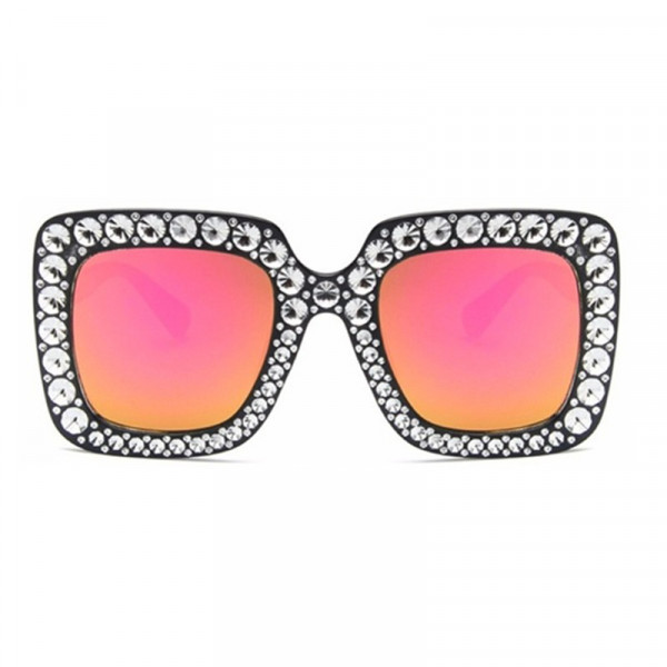 Ochelari de soare Luxury Black Pink cu pietricele aplicate