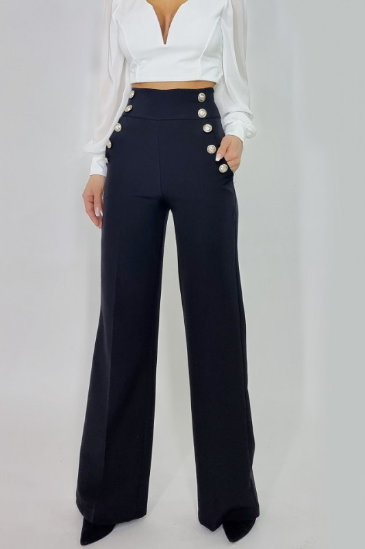 Pantaloni eleganti Palma, cu talie inalta, Negru