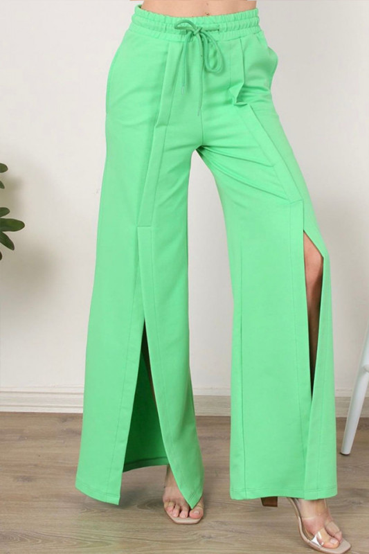 Pantaloni largi Grecie, cu taietura pe mijloc, Verde