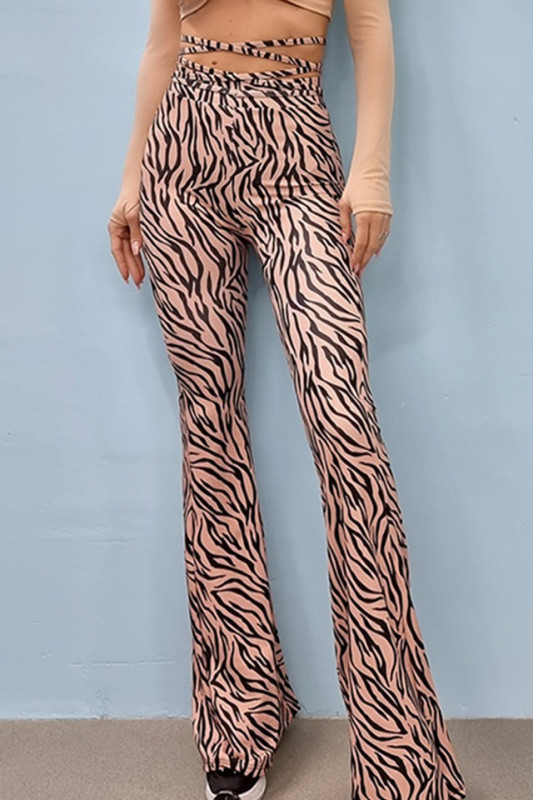 Pantaloni lejeri Sahara, cu talie inalta, Zebra- crem