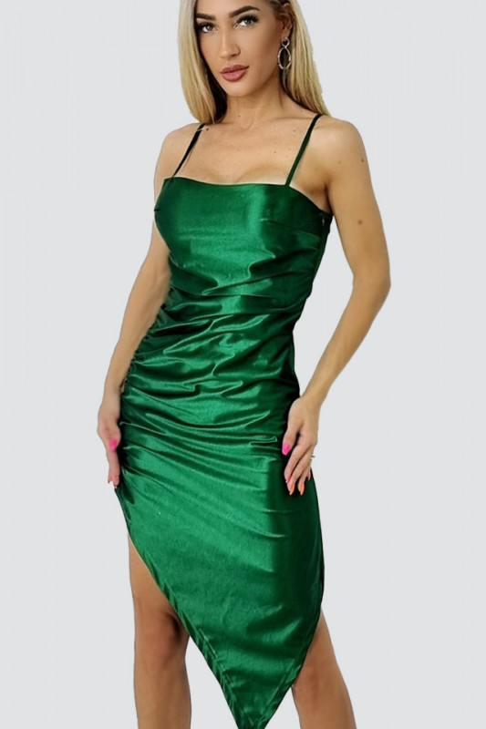 Rochie Elysium, asimetrica, cu bretele subtiri, Verde smarald