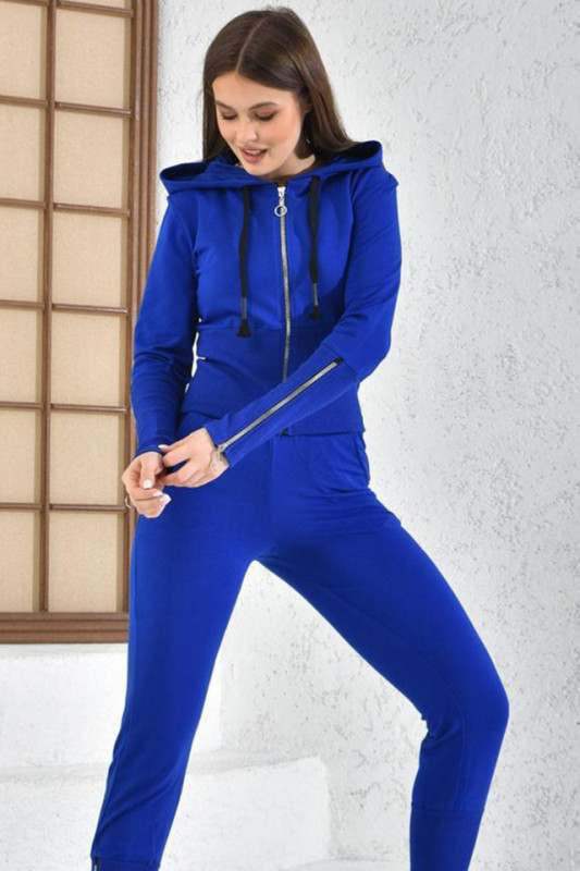 Trening Yuki, cu pantaloni si bluza accesorizate cu fermoare, Albastru