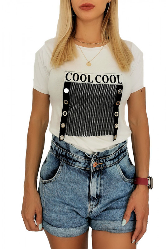 Tricou lungime medie, din bumbac "Cool Cool" Alb