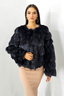Blana naturala de vulpe Sidonia, cu prindere pe interior, Negru, Marime S/M/L 3