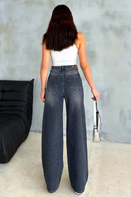 Blugi baggy Kuwait, cu aspect prespalat si perforatii ample, Negru antracit spate