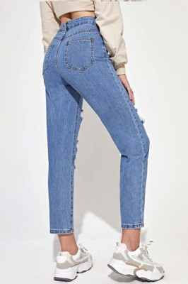 Blugi dama boyfriend, relaxed fit, cu talie inalta, Albastru deschis2