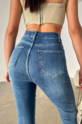 Blugi dama, NARY, croiala elastica boyfriend cu talie inalta, Albastru 1