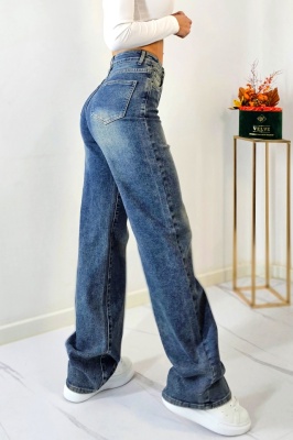 Blugi largi de dama IZMIR, cu aspect prespalat, Albastru deschis lateral