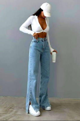 Blugi mom fit MonTery, cu slit scurt pe picior si lungime oversize 4