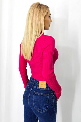 Bluza casual Claudine, cu guler inalt si detaliu impletit, Rosu, Marime S/M spate