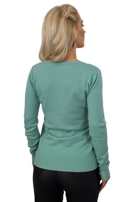 Bluza casual de dama, TERA, cu aspect pufos si accesoriu metalic, Verde glaciar, Marime universala detaliu spate