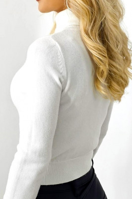 Bluza dama JuLLy, cu guler rulat tip maleta, Alb, Marime S/M 2