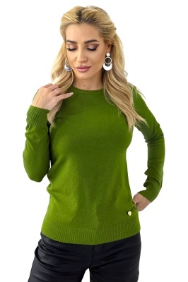 Bluza office accesorizata TERA, cu bumbac si casmir, Verde Kaki, Marime S/M
