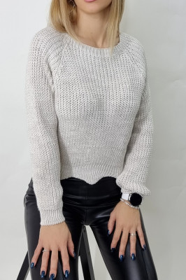 Bluza tricot Suzana din lana merinos extrafina, Crem-detaliu